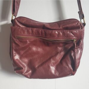 GAL Small Dark Red Purse Soft Faux Leather Adustable Strap Multiple Pockets